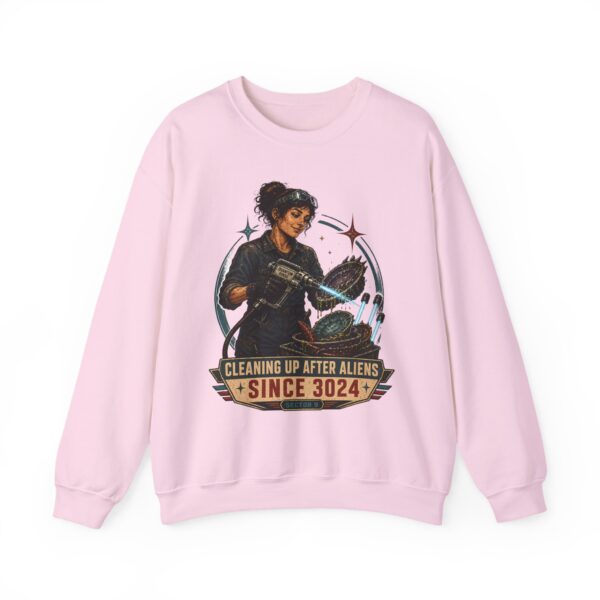 Crewneck Sweatshirt — "Cleaning Up After Aliens Since 3024" Retro Sci‑Fi Crew