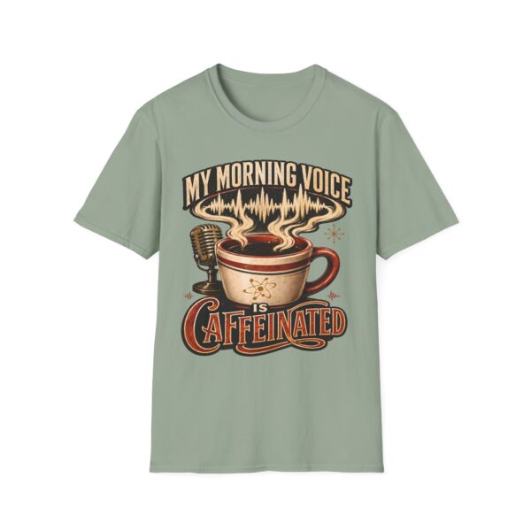My Morning Voice Is Caffeinated T-Shirt — Coffee, Mic & Soundwave Vintage Tee