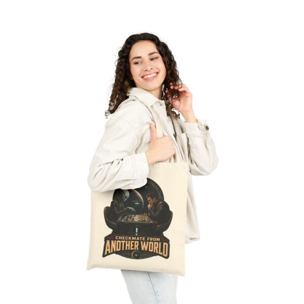 Checkmate From Another World Cotton Canvas Tote — Alien vs Human Chess Graphic