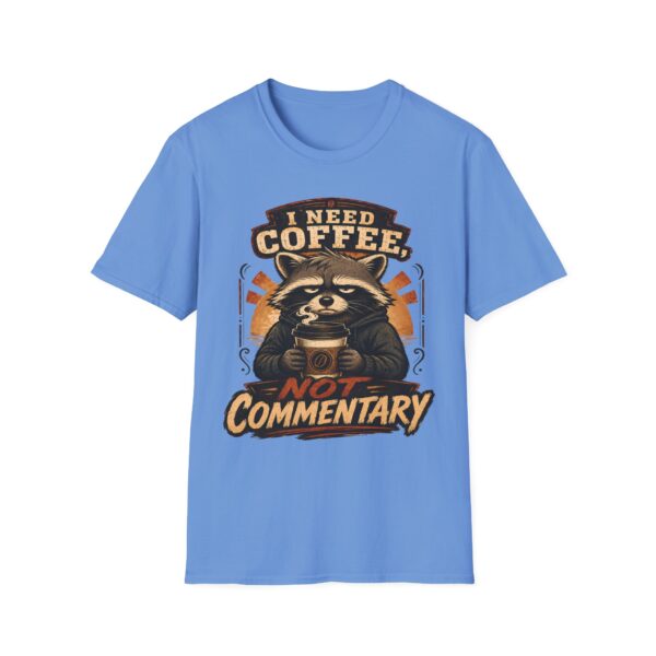 I Need Coffee Not Commentary Raccoon T-Shirt — Funny Coffee Lover Graphic Tee