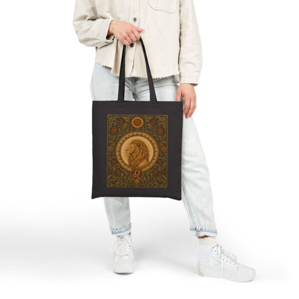 Leo Zodiac Cotton Canvas Tote Bag — Boho Astrology Lion Design