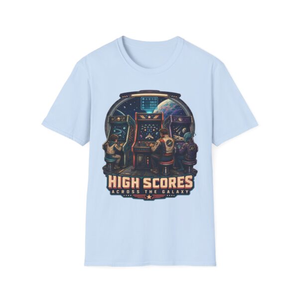 Retro Arcade T-Shirt — "High Scores Across the Galaxy" Space Gamer Tee