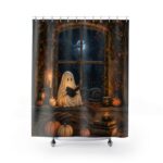 Halloween Ghost Shower Curtain — Cozy Spooky Night Bath Decor