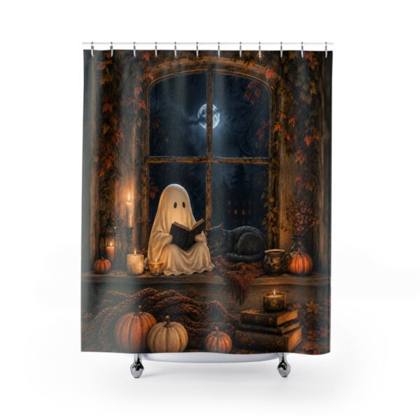 Halloween Ghost Shower Curtain — Cozy Spooky Night Bath Decor