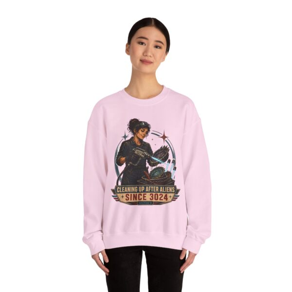 Crewneck Sweatshirt — "Cleaning Up After Aliens Since 3024" Retro Sci‑Fi Crew