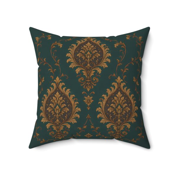 Vintage Teal Damask Pillow — Antique Gold Baroque Floral Throw Cushion
