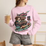 Comet Café Crewneck Sweatshirt — Retro Space Diner “Open 24/7” Graphic