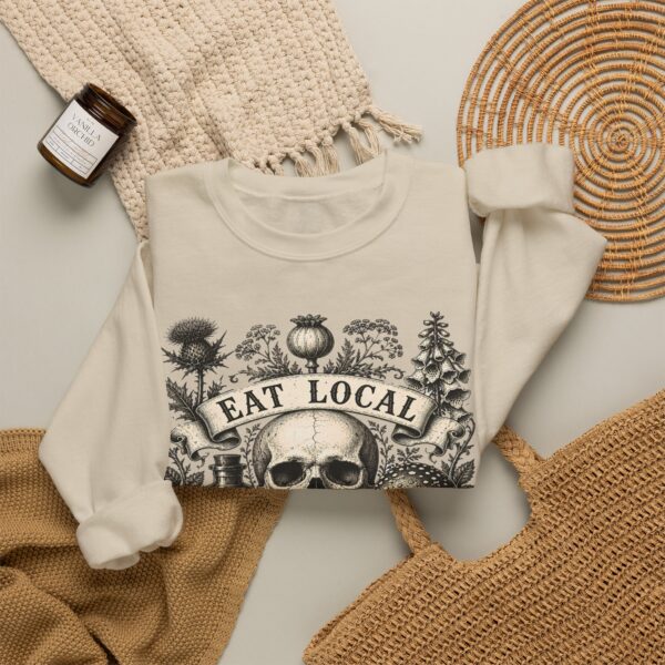 Eat Local Stay Cautious skull illustration Sweatshirt | botanical apothecary design