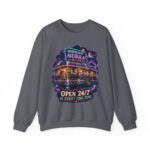 Midnight Nebula Diner Sweatshirt — "Open 24/7 in Every Time Zone"