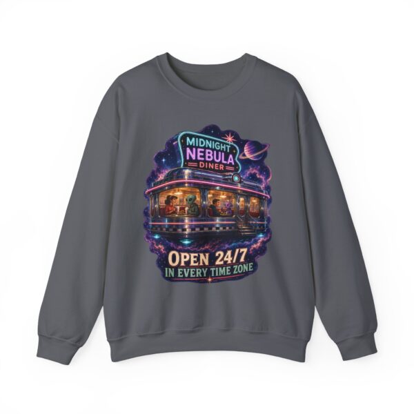 Midnight Nebula Diner Sweatshirt — "Open 24/7 in Every Time Zone"