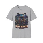 Retro Arcade T-Shirt — "High Scores Across the Galaxy" Space Gamer Tee