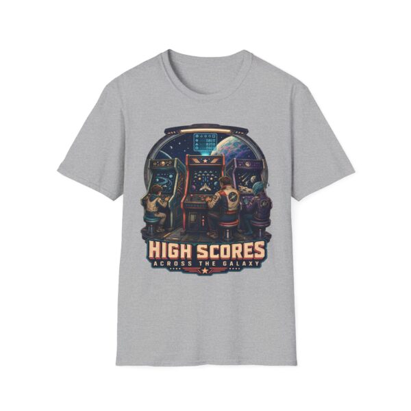 Retro Arcade T-Shirt — "High Scores Across the Galaxy" Space Gamer Tee