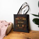 Railway Vintage Sign Tote Bag — Retro Train Station Canvas Tote antique train station signage, with bold directional typography, weathered enamel textures, and classic rail-era layou