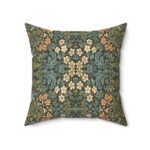 Vintage Floral Kaleidoscope Pillow — Sage, Blue & Peach Botanical Throw Pillow