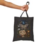 Mystic Moth Cotton Tote – Vintage Botanical Moonlit Art Bag