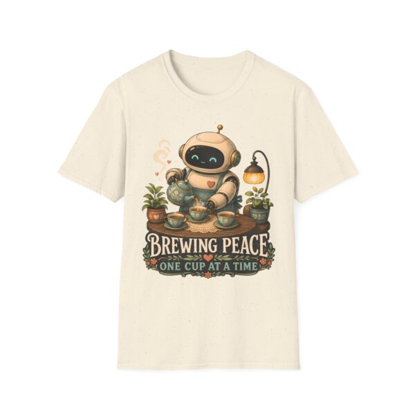 Brewing Peace Robot, T-Shirt | Cute Tea Robot Illustration, Cozy Vibes