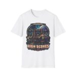 Retro Arcade T-Shirt — "High Scores Across the Galaxy" Space Gamer Tee