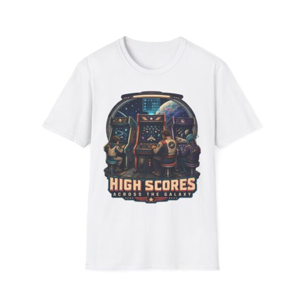 Retro Arcade T-Shirt — "High Scores Across the Galaxy" Space Gamer Tee