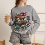 Comet Café Crewneck Sweatshirt — Retro Space Diner “Open 24/7” Graphic