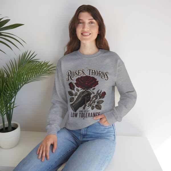 Crewneck Sweatshirt - Roses, Thorns and Very Low Tolerance Graphic