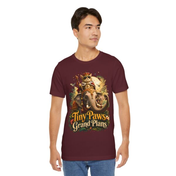 Tiny Paws, Grand Plans Tee — Crowned Cat Riding Elephant Vintage Graphic T-Shirt