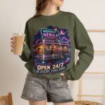Midnight Nebula Diner Sweatshirt — "Open 24/7 in Every Time Zone"