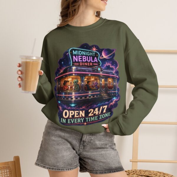 Midnight Nebula Diner Sweatshirt — "Open 24/7 in Every Time Zone"