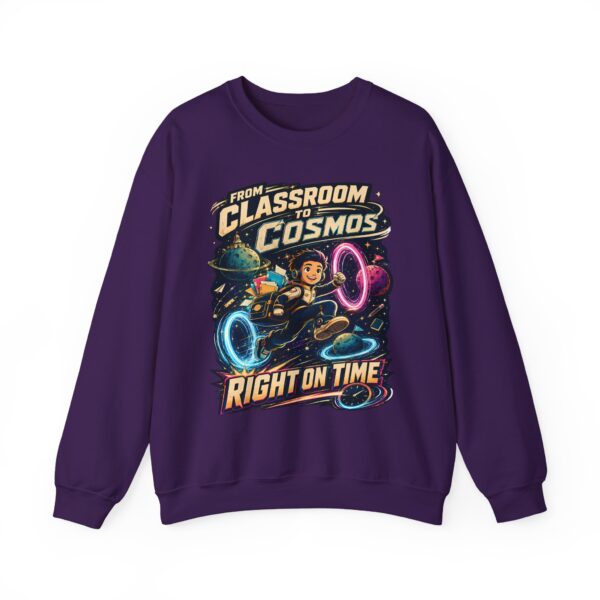 Classroom to Cosmos Crewneck Sweatshirt — Science Teacher Space Design (“Right On Time”)