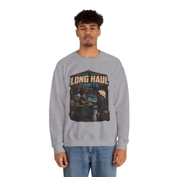 Long Haul Orbits Crewneck Sweatshirt — 'Fuel For Long Haul Orbits' Retro Space Café Design