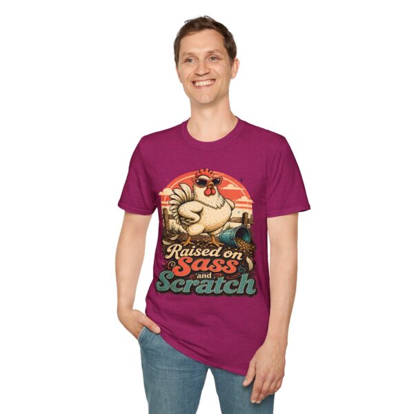 Chicken T-Shirt — "Raised on Sass & Scratch" Vintage Farmhouse Tee
