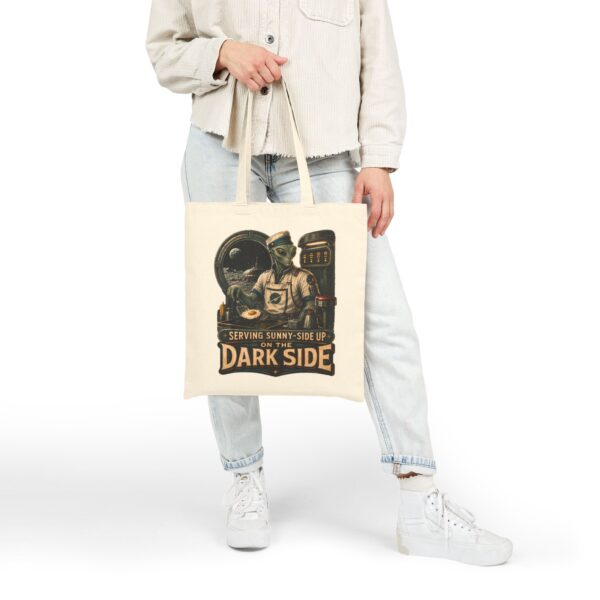 Tote Bag — “Serving Sunny-Side Up on the Dark Side” Retro Alien Diner Canvas Tote