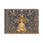 UFO Cat Woven Blanket — Vintage Space Abduction Throw