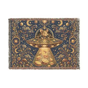 UFO Cat Woven Blanket — Vintage Space Abduction Throw