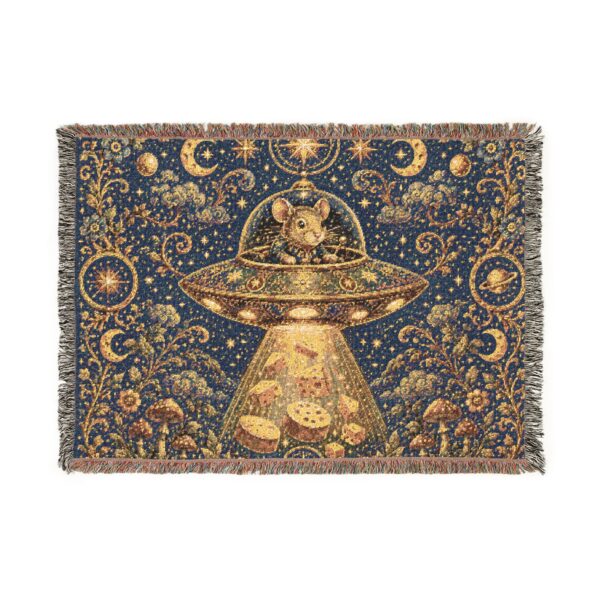 UFO Cat Woven Blanket — Vintage Space Abduction Throw