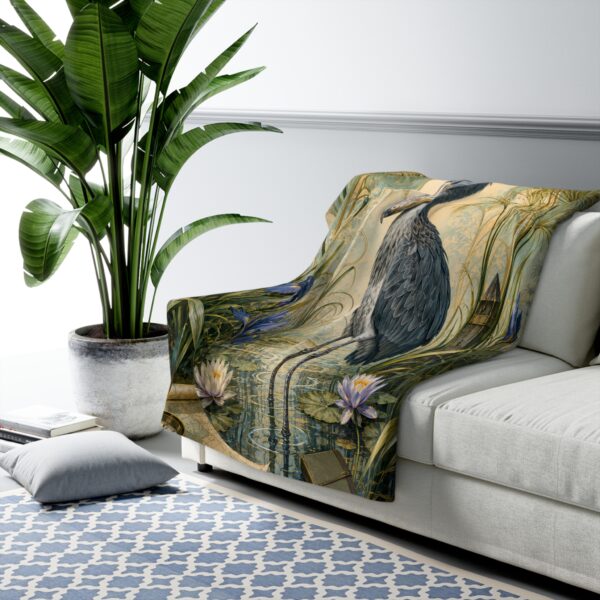 Shoebill Heron Sherpa Blanket – Vintage Botanical Wildlife Throw