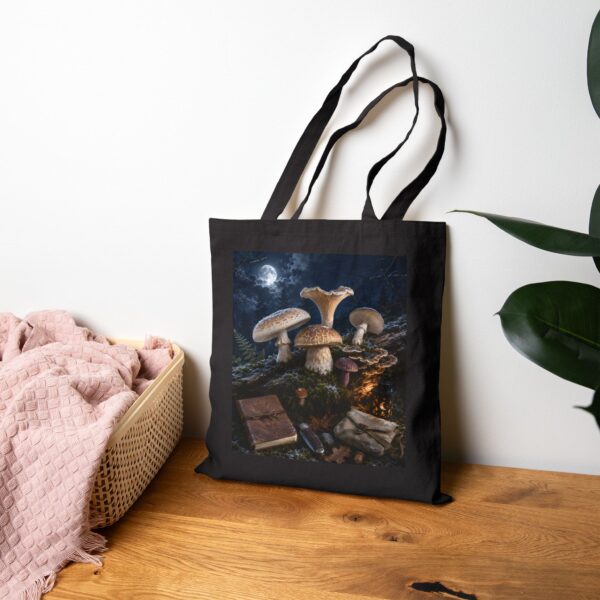Mushroom Moon Canvas Tote — Botanical Fairycore Mushroom Market Bag