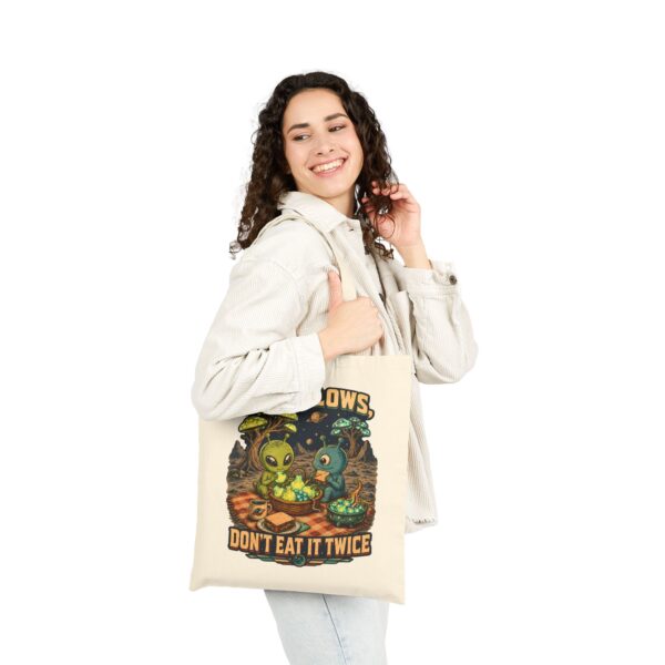 Alien Picnic Tote Bag — "If It Glows, Don't Eat It Twice" Cotton Canvas Grocery Tote
