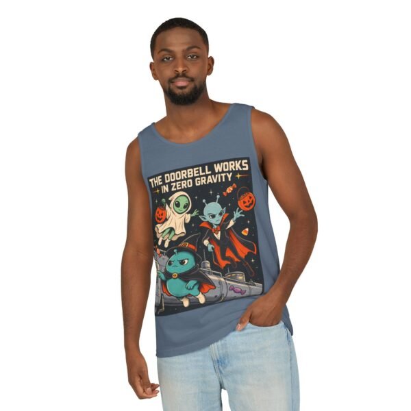 Alien Halloween Tank Top — “The Doorbell Works in Zero Gravity” Graphic