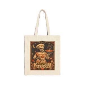 Moonrise Bakehouse Tote Bag — Halloween Skeleton Baker Canvas Grocery Tote