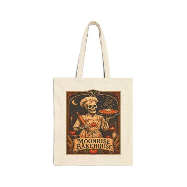 Moonrise Bakehouse Tote Bag — Halloween Skeleton Baker Canvas Grocery Tote