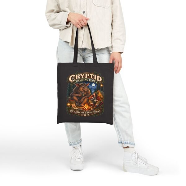 Cryptid Camping Club Canvas Tote — 'We Share The Campsite Now' Eco Grocery Bag