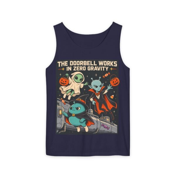 Alien Halloween Tank Top — “The Doorbell Works in Zero Gravity” Graphic