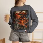 Halloween Astronaut Sweatshirt — "This Planet Carves Itself" Vintage Horror Crewneck