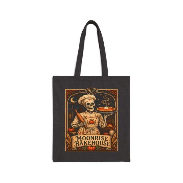 Moonrise Bakehouse Tote Bag — Halloween Skeleton Baker Canvas Grocery Tote