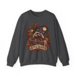 Crewneck Sweatshirt — "The Apple Bobber" Halloween Raccoon Apple-Bobbing Design