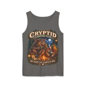 Cryptid Camping Club Tank Top — "We Share the Campsite Now" Graphic Tank