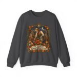 Midnight Groundskeeper Skeleton Gardener Crewneck Sweatshirt — Halloween Pumpkin Patch Graphic