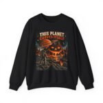 Halloween Astronaut Sweatshirt — "This Planet Carves Itself" Vintage Horror Crewneck
