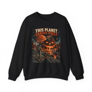 Halloween Astronaut Sweatshirt — "This Planet Carves Itself" Vintage Horror Crewneck