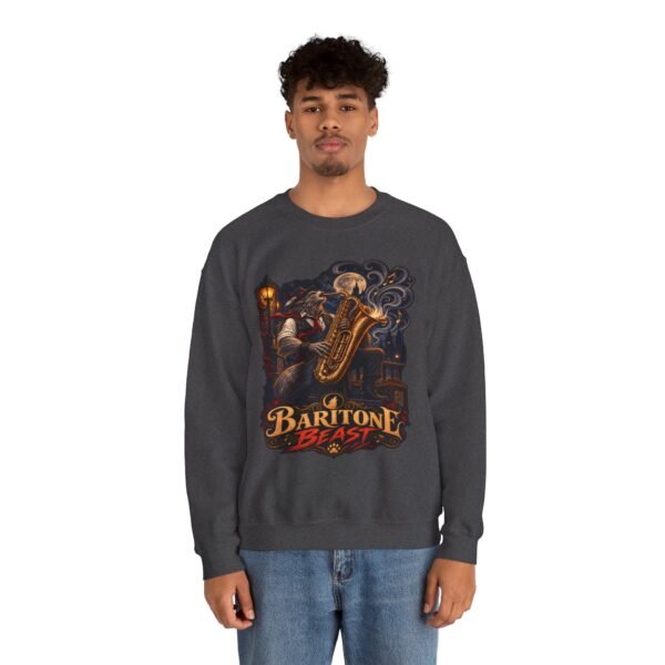 Baritone Beast Sweatshirt — Retro Jazz Saxophone Graphic Crewneck